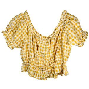 Newbury Kustom Size Large Gingham Yellow White Crop Top Country Cottage